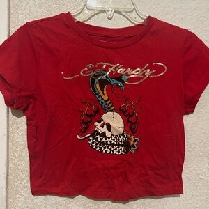 Ed Hardy Kids Red Graphic Tee with Skull and Snake
